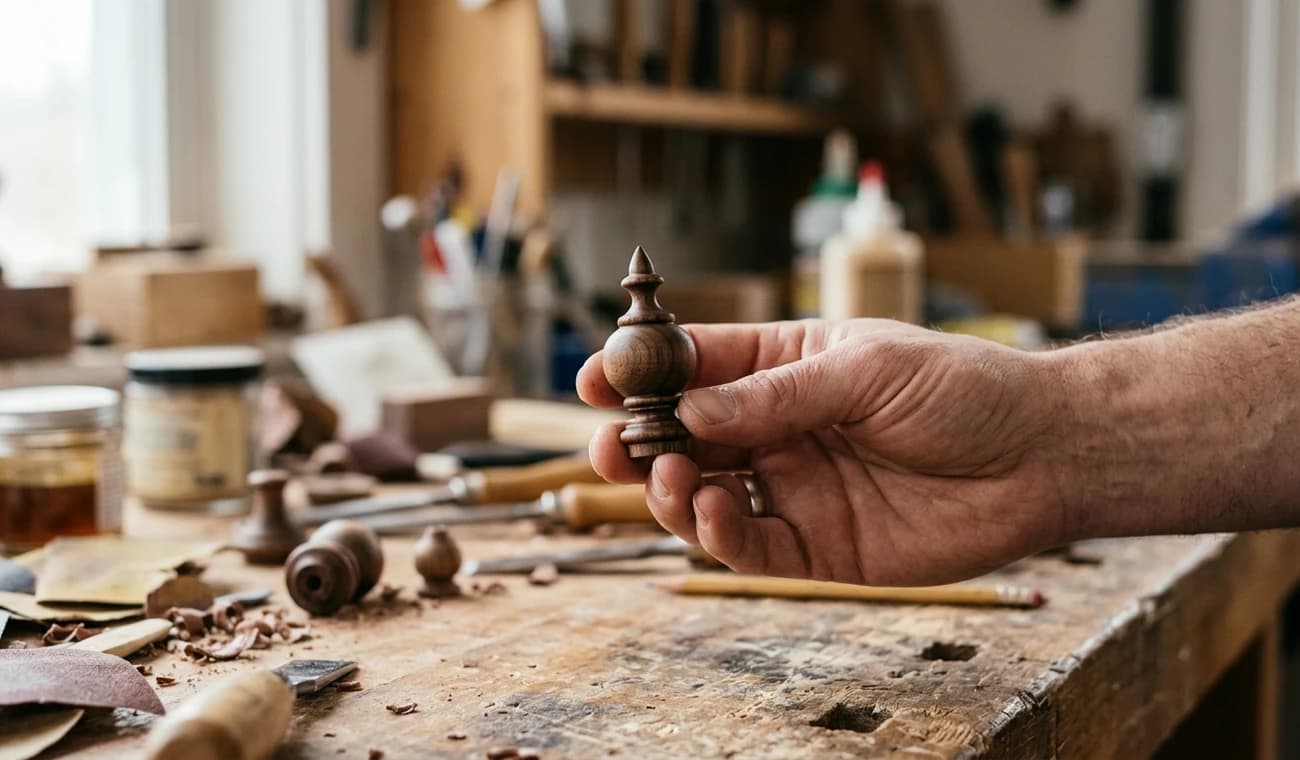 An undocumented turned finial with no drawing