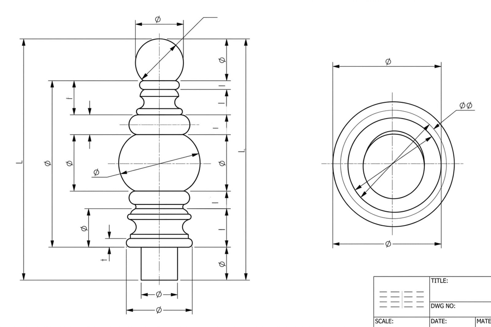 Dimensioned finial drawing exported as DXF