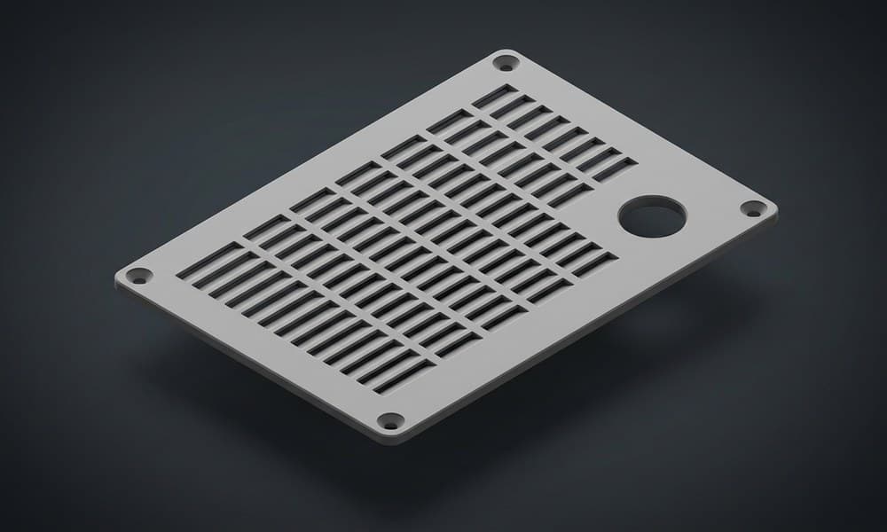 A vented enclosure faceplate modelled in Blender