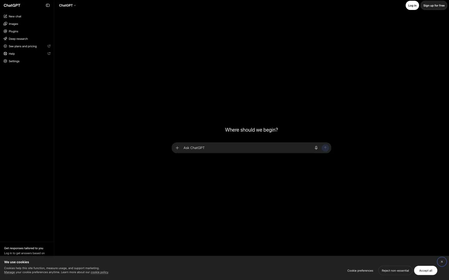 ChatGPT homepage, captured 8 October 2026