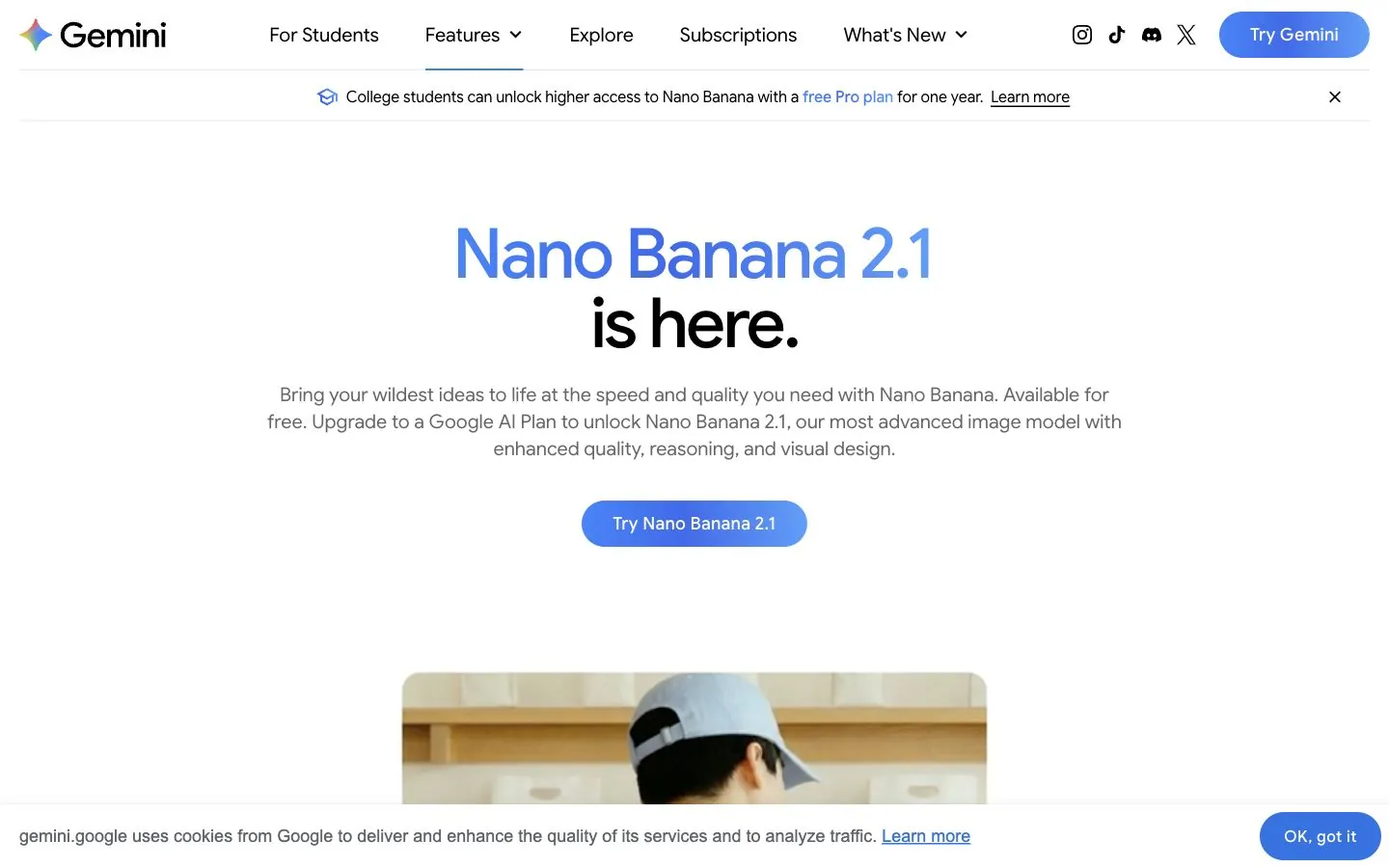 Google Gemini homepage, captured 8 October 2026