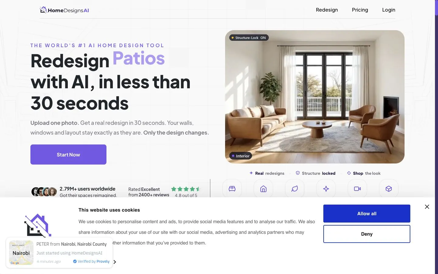 HomeDesigns AI homepage, captured 8 October 2026