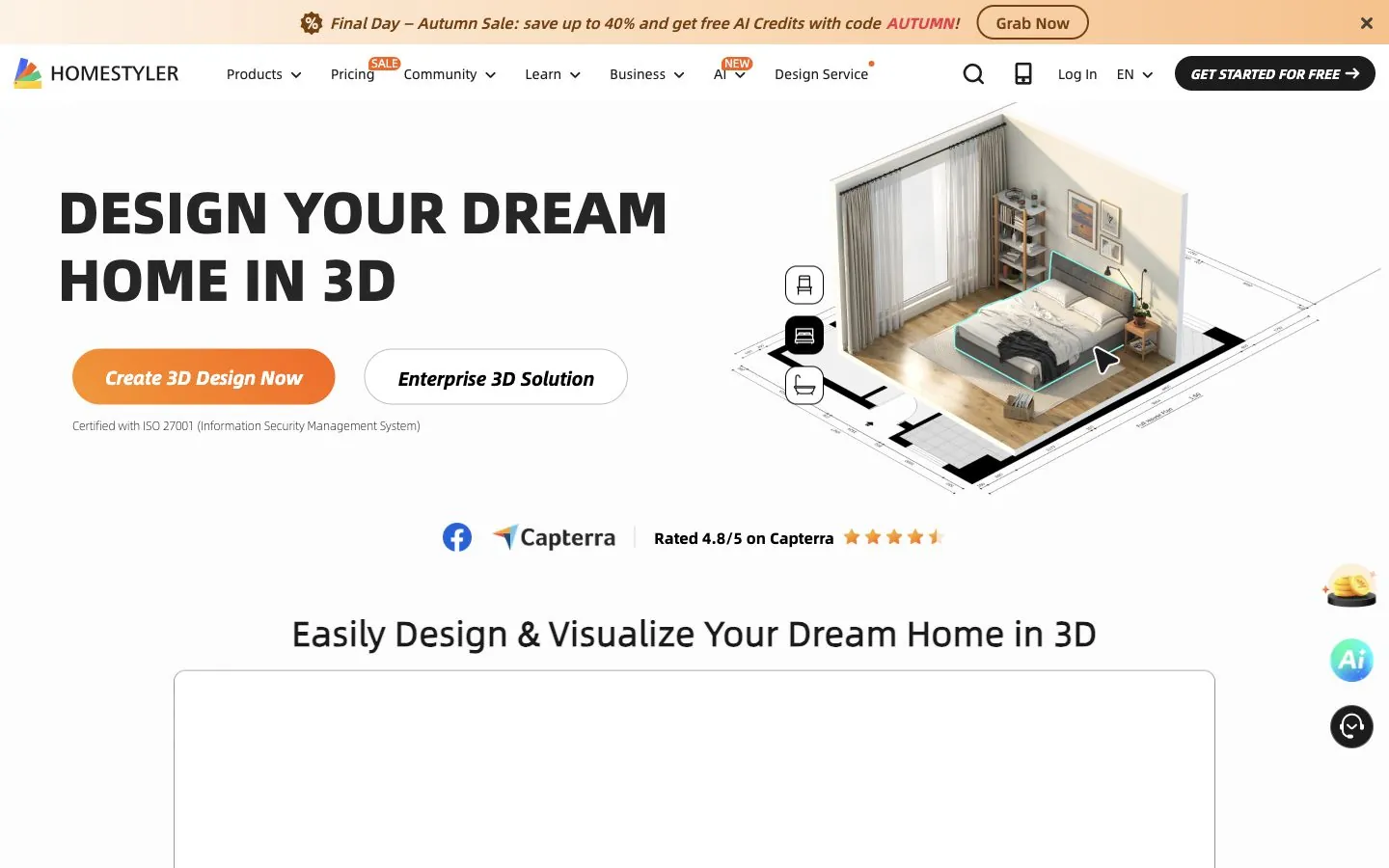Homestyler homepage, captured 8 October 2026
