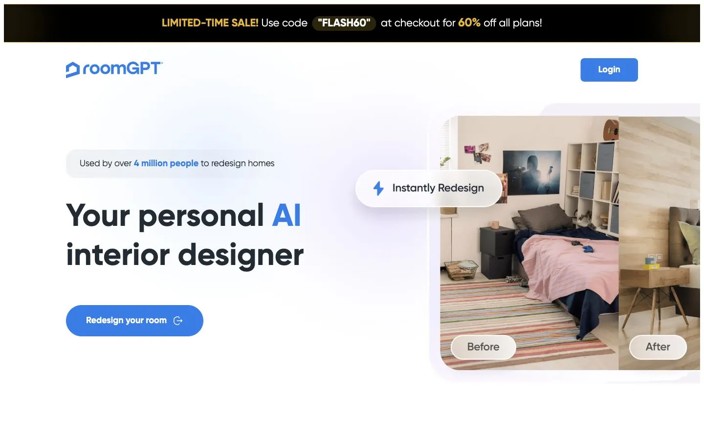RoomGPT homepage, captured 8 October 2026
