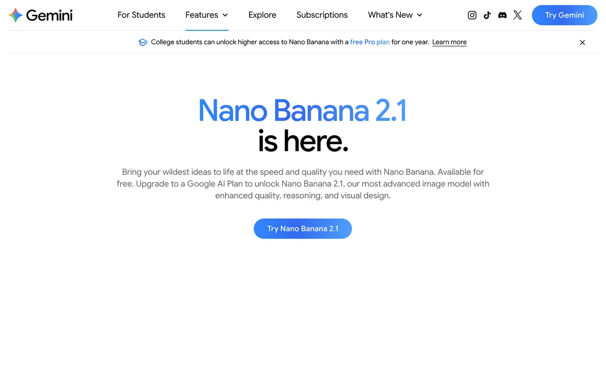 Google Gemini homepage, captured 8 October 2026