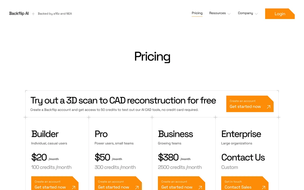 Backflip pricing page, captured 17 October 2026