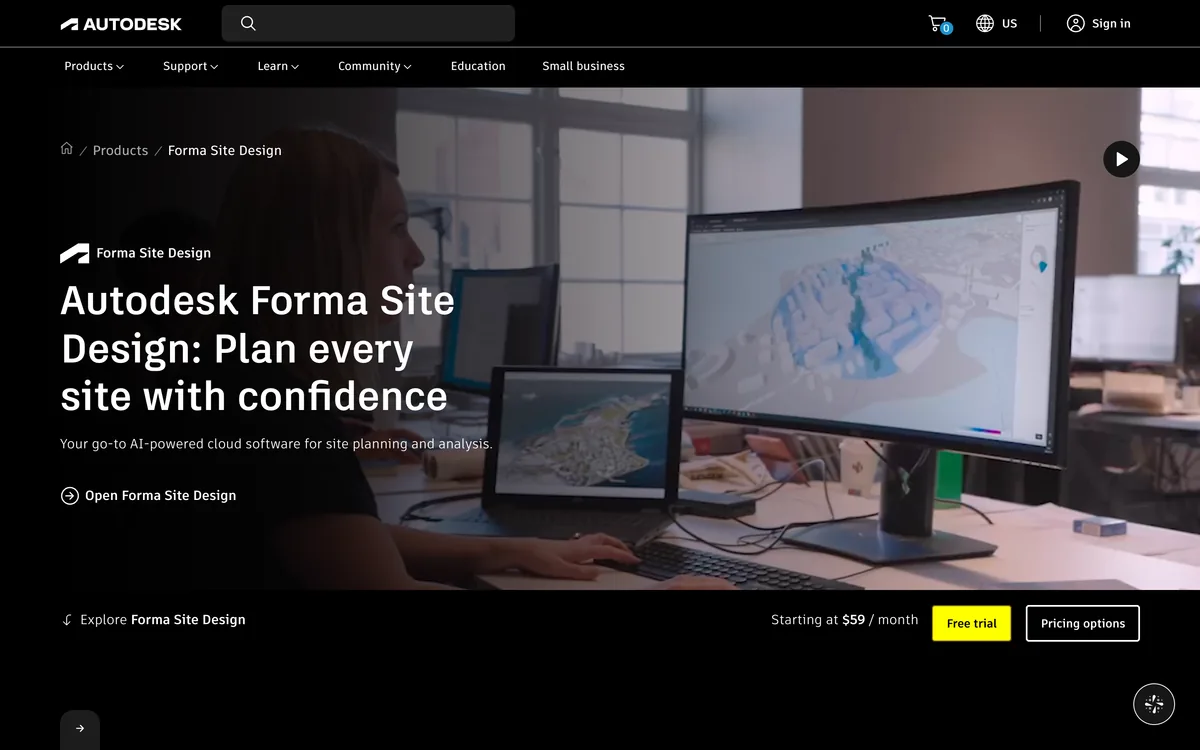 Autodesk Forma Site Design overview page, captured 25 October 2026