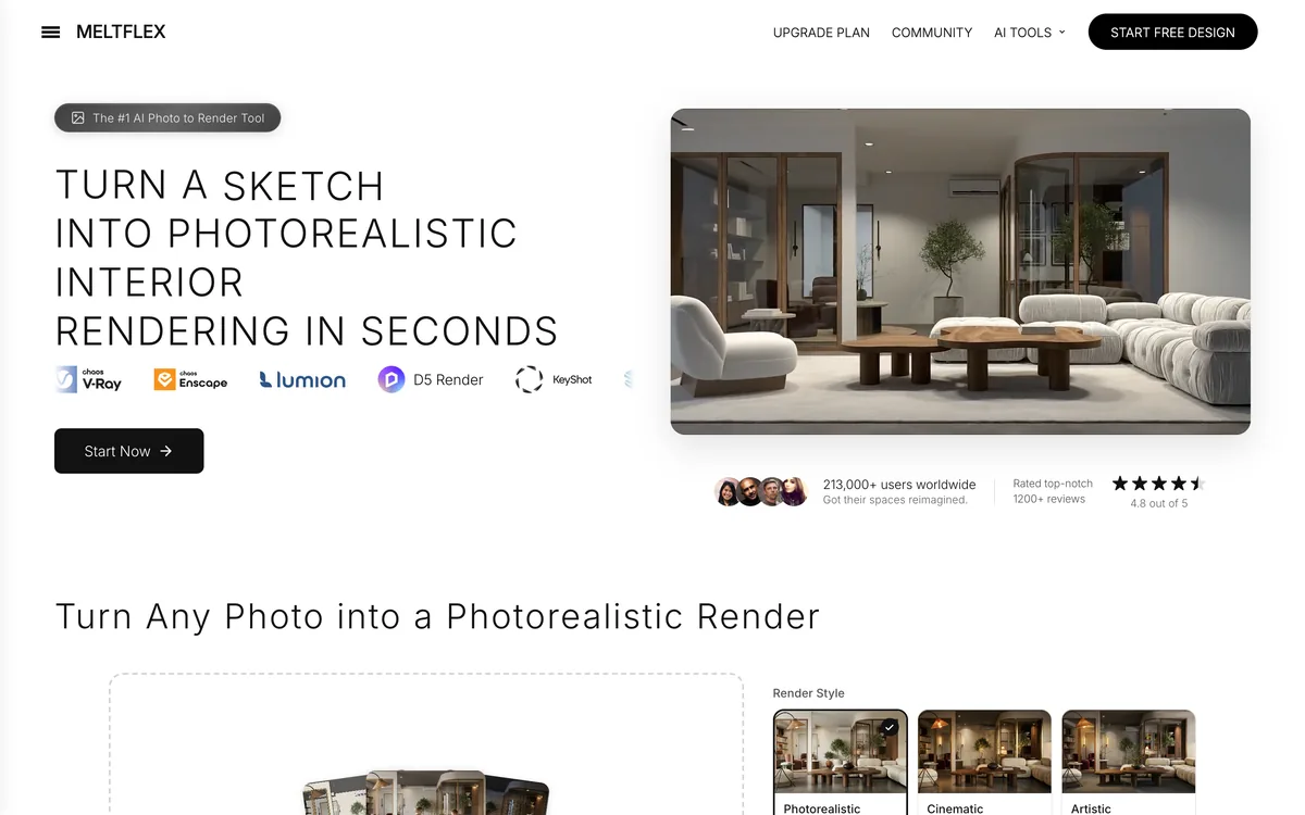 MeltFlex AI photo to render page, captured 25 October 2026
