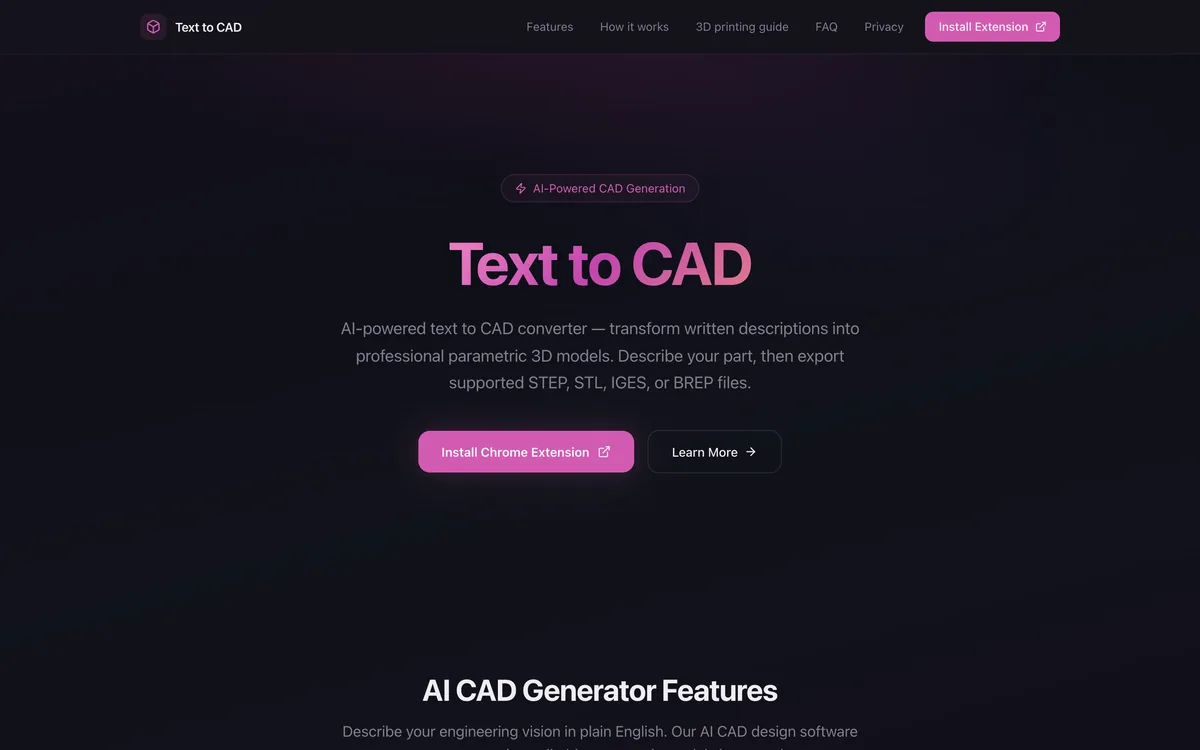 The text-to-cad.uk homepage, captured 16 October 2026