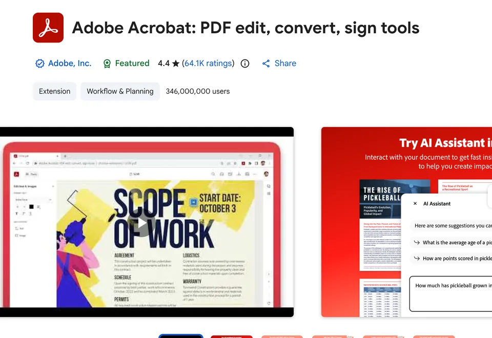 Adobe Acrobat in the Chrome Web Store, captured 16 October 2026