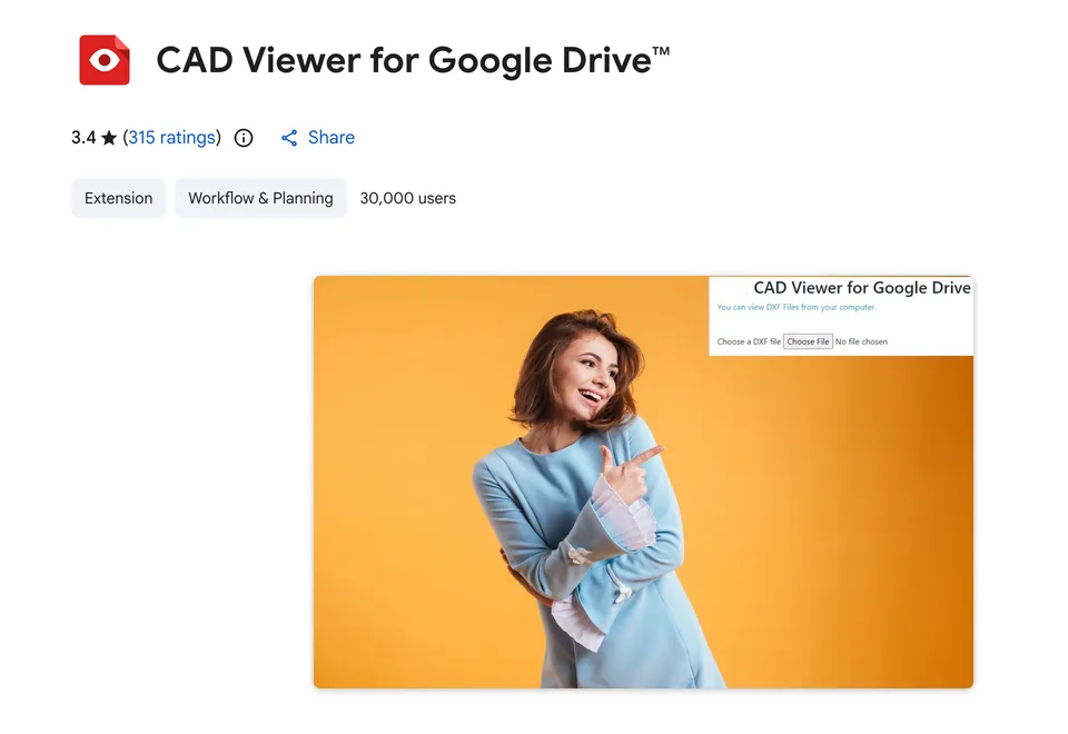 CAD Viewer for Google Drive in the Chrome Web Store, captured 16 October 2026
