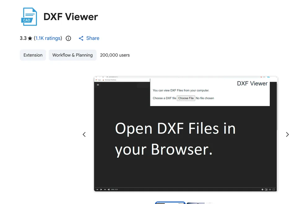 DXF Viewer in the Chrome Web Store, captured 16 October 2026