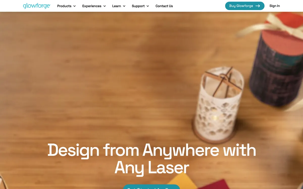 The Glowforge Premium page, headlined design from anywhere with any laser