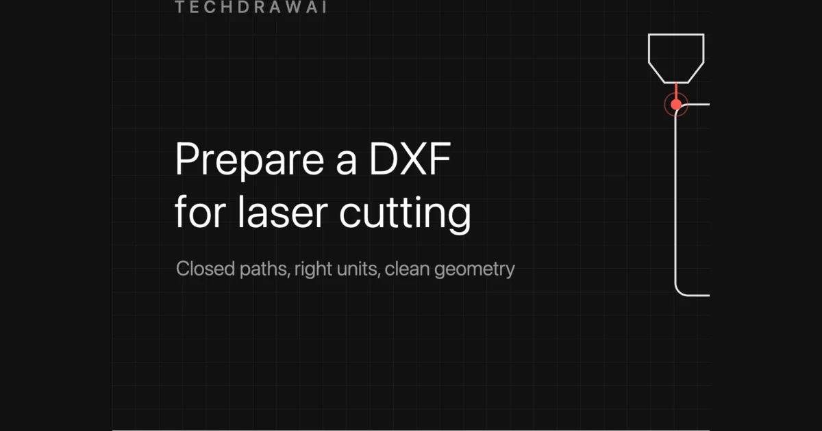A flat bracket outline as closed vector paths on a dark grid with a laser cut head, the kind of geometry a laser cutter reads from a DXF