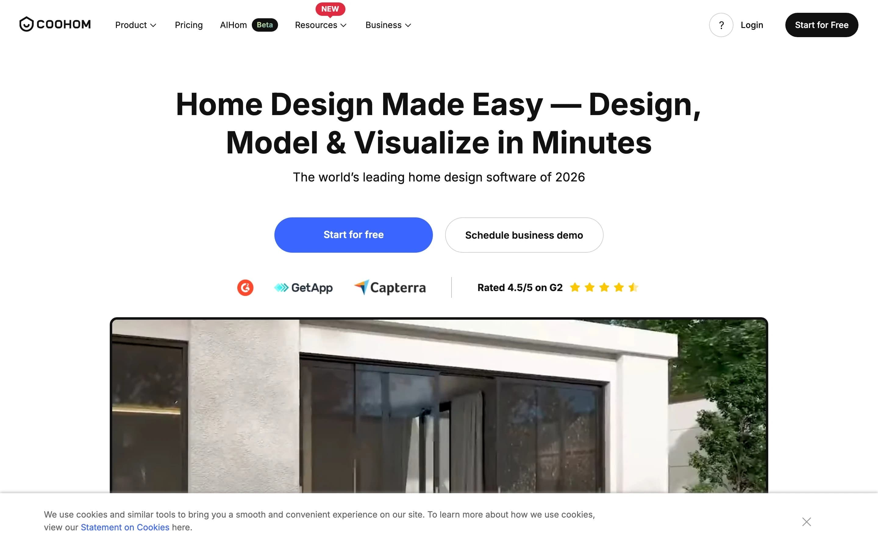 Coohom landing page: AI interior design and 3D rendering platform