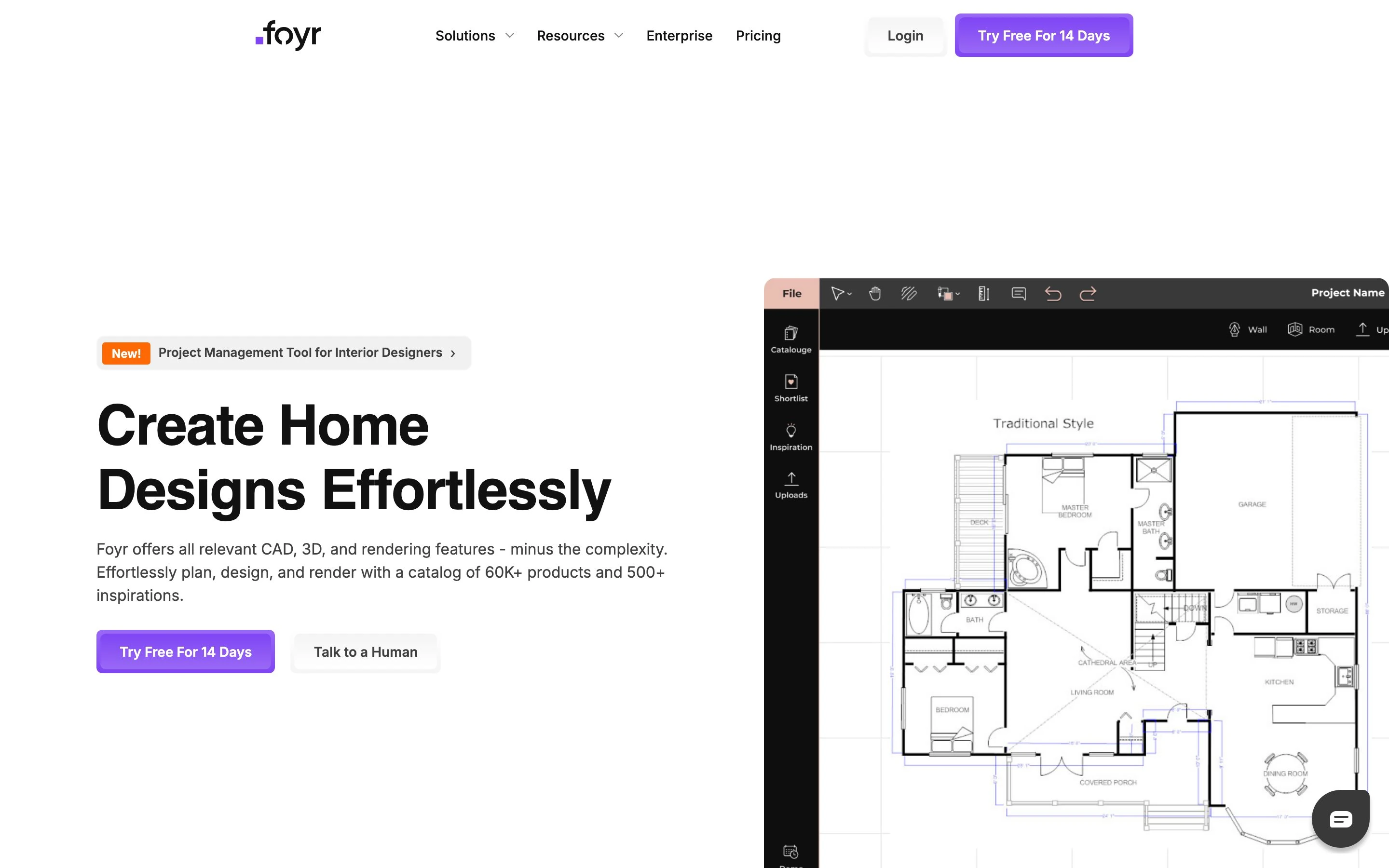 Foyr Neo landing page for professional interior design software