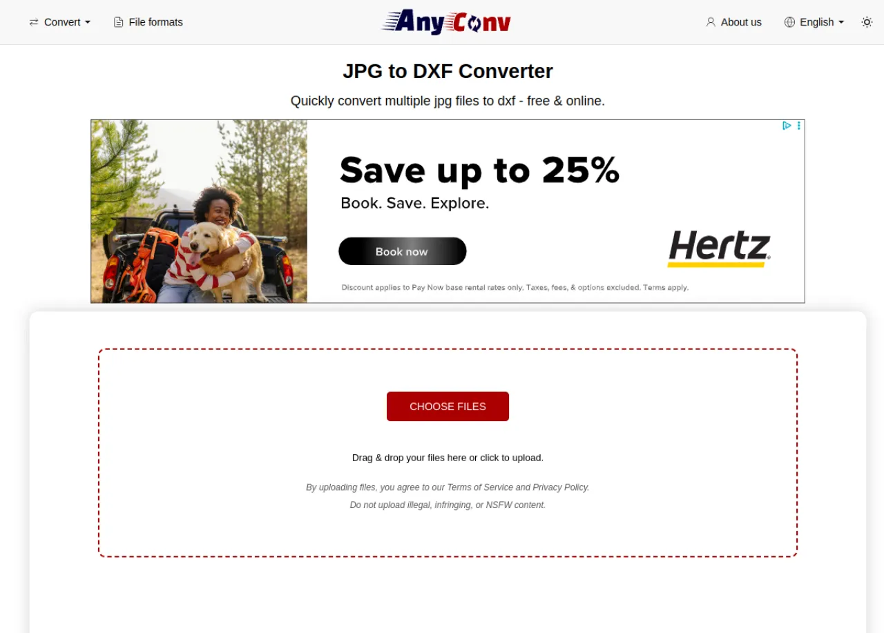 AnyConv JPG to DXF converter landing page