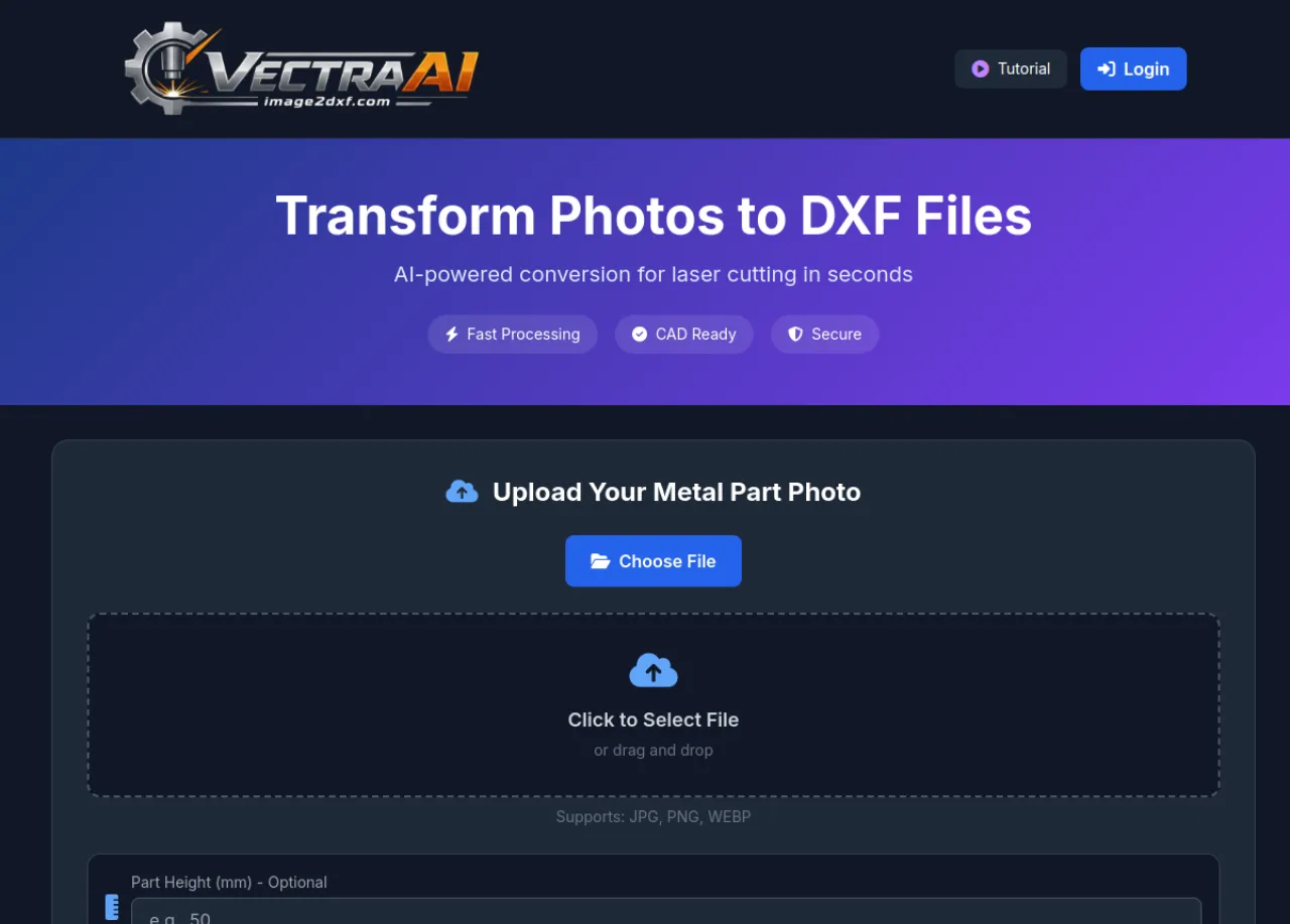 image2dxf.com image to DXF converter landing page