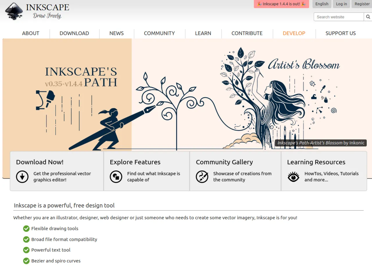 Inkscape open-source vector editor landing page