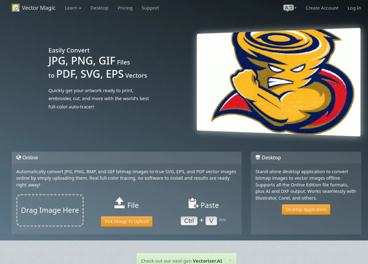 Vector Magic auto-tracing landing page