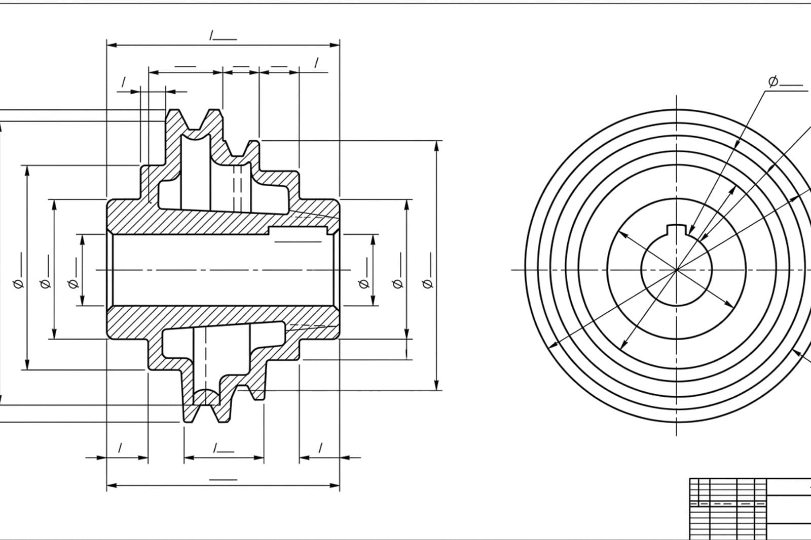 Dimensioned stepped-pulley drawing exported as DXF