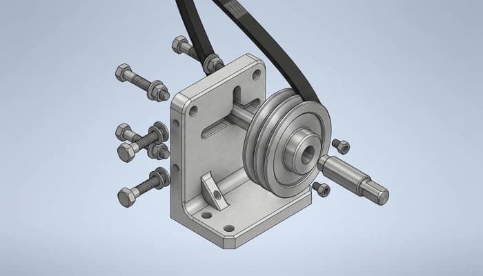 A bracket-and-pulley assembly in FreeCAD