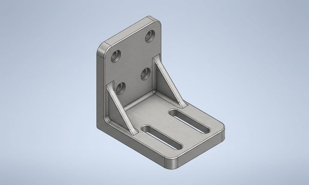 A cast aluminium L-shaped motor mount bracket modelled in FreeCAD