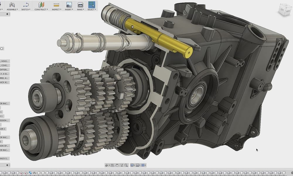 A gearbox assembly modelled in Autodesk Fusion 360