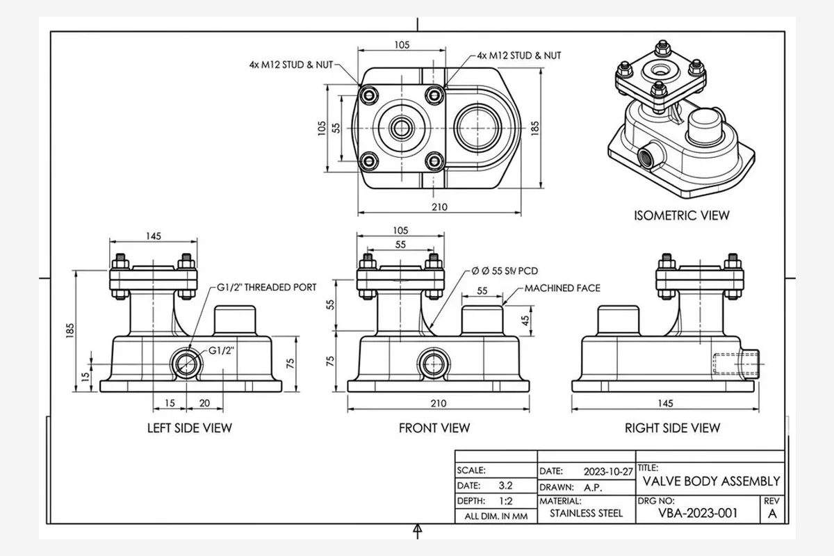The original photo of a cast valve body