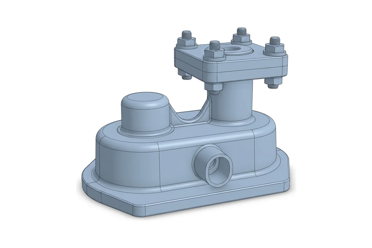 Technical drawing of a cast valve body made by TechDraw AI