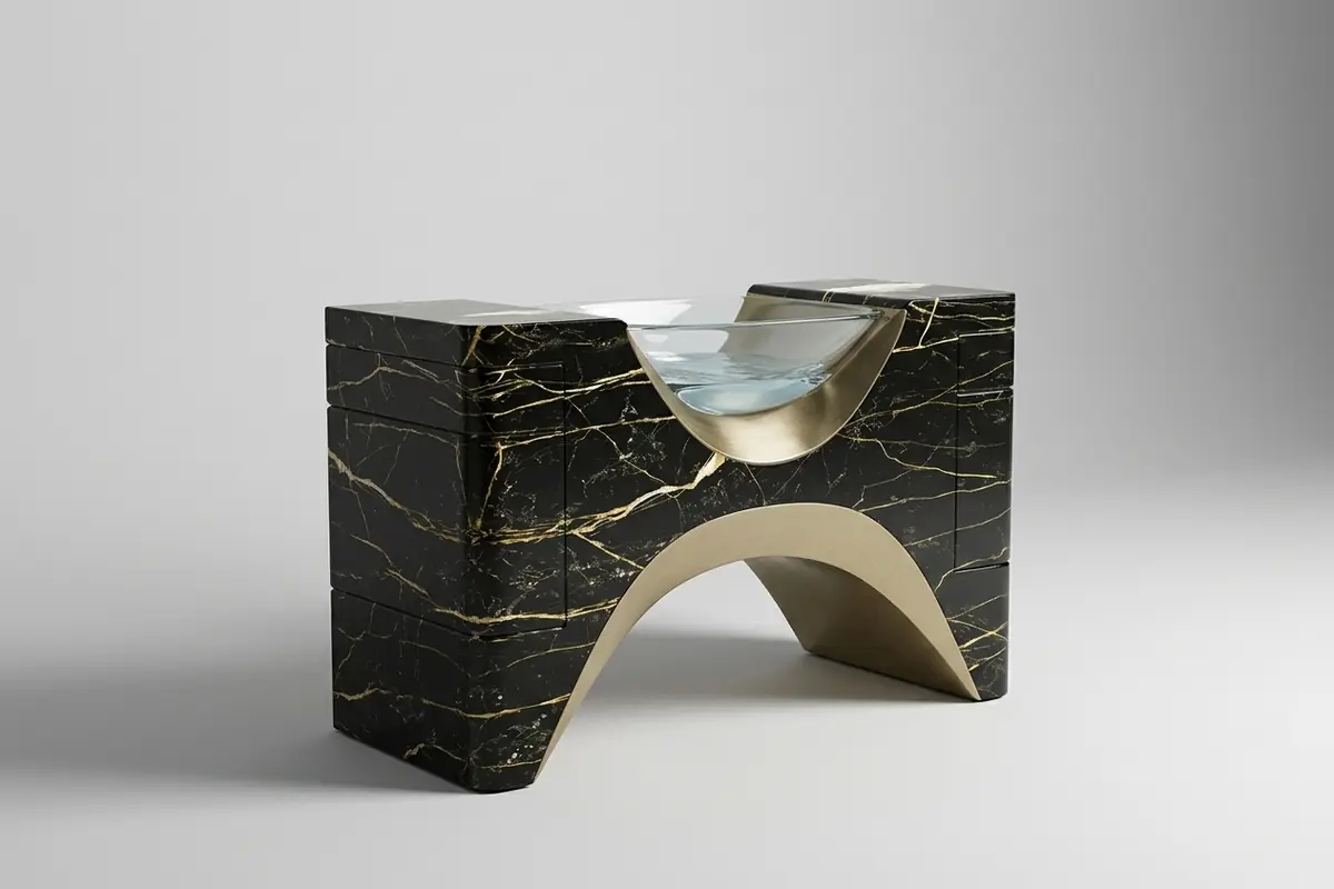 The original photo of a stone console