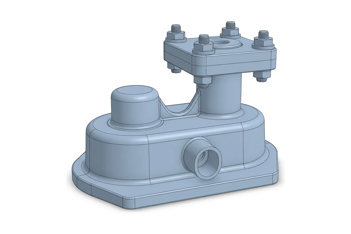 The 3D CAD model of a cast valve body made by TechDraw AI