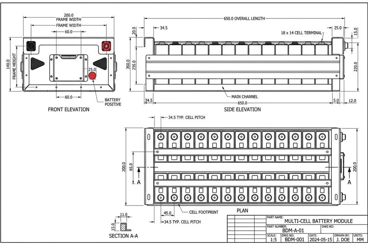 Technical drawing of a rack chassis made by TechDraw AI
