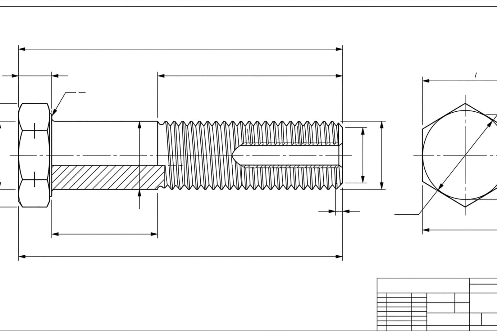 Dimensioned threaded-spindle drawing exported as DXF