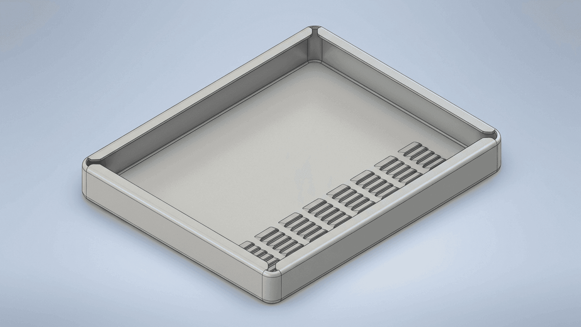 A sheet-metal tray modelled from an imported profile in Onshape