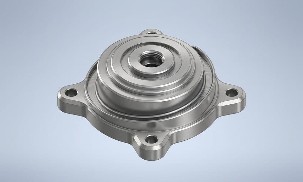 A machined aluminium sensor housing modelled in Onshape