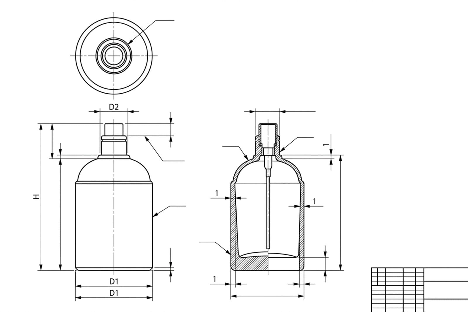 Dimensioned perfume-bottle drawing exported as DXF