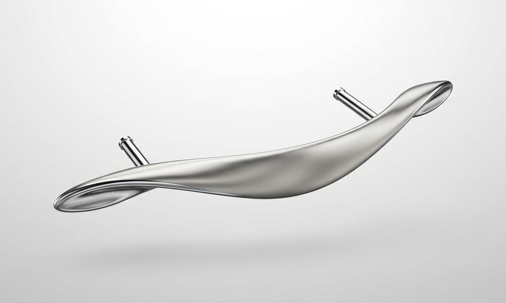 A sculpted satin-metal cabinet pull handle modelled in Rhino