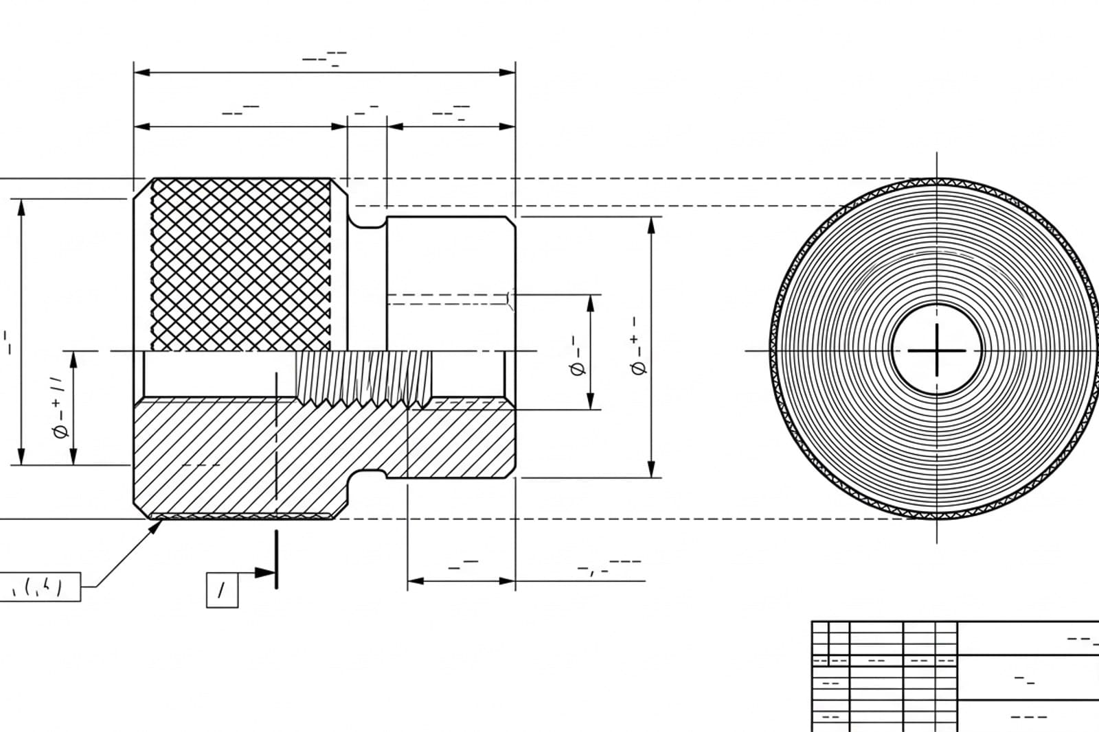 Dimensioned knurled-knob drawing exported as DXF