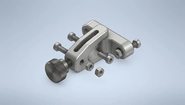 A tablet-clamp-and-rail assembly in Shapr3D