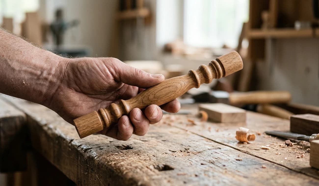 An undocumented turned hardwood baluster with no drawing
