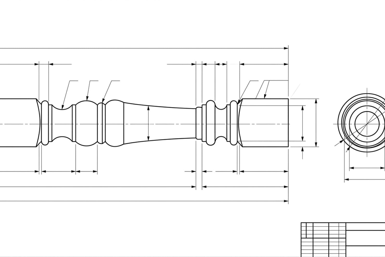 Dimensioned baluster drawing exported as DXF