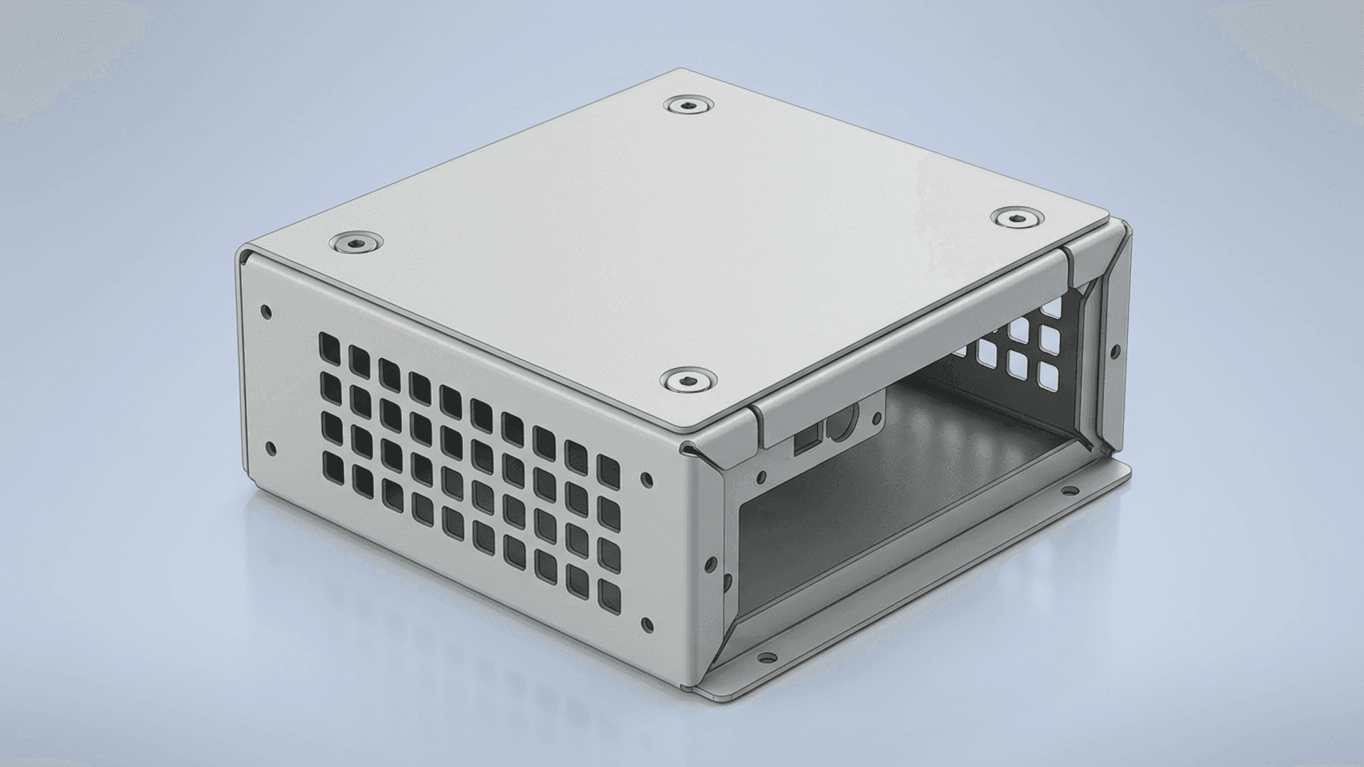 A sheet-metal enclosure modelled from an imported profile in SolidWorks