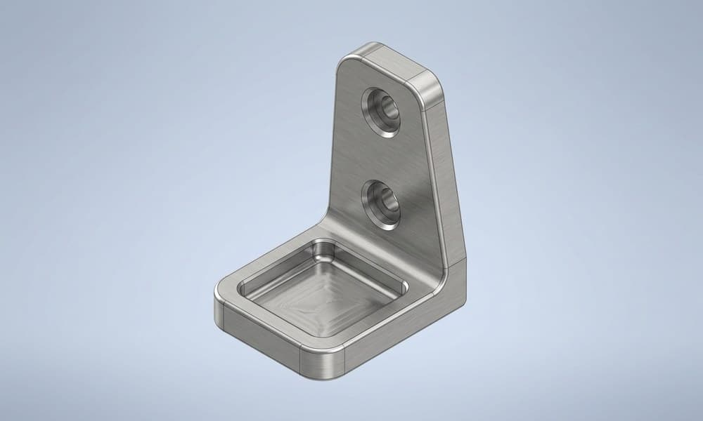A machined aluminium bracket modelled in SolidWorks