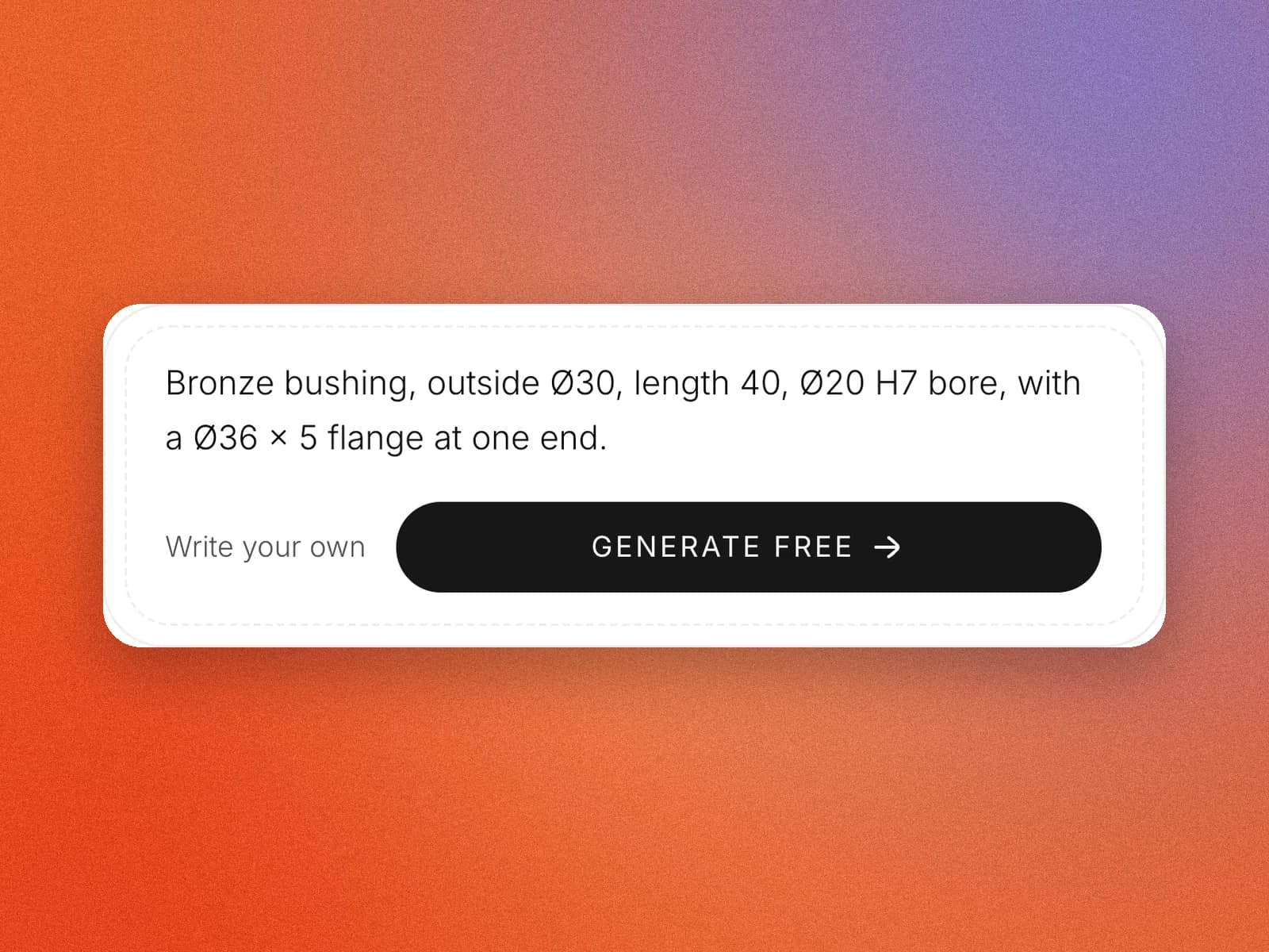 A bronze bushing described in one sentence in the TechDraw AI text box