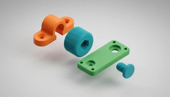 A set of 3D-printed parts modelled in Tinkercad