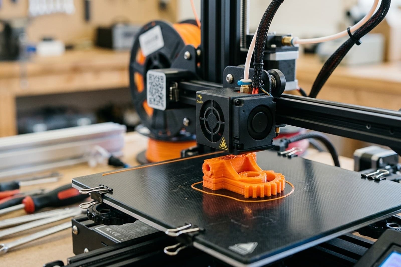 A desktop 3D printer printing a part