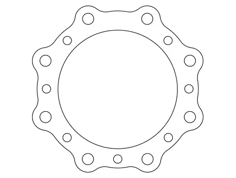A flat closed cut path traced from a photograph, the outline a laser or router follows