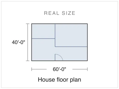 A 60 by 40 ft house plan at its real size, with both dimensions marked