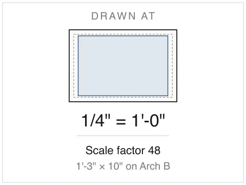 The same 60 by 40 ft house plan drawn on a Arch B sheet at 1/4" = 1'-0"
